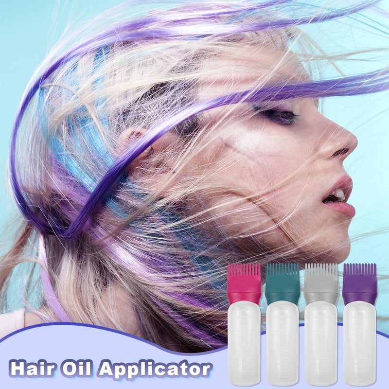 FZWONVUC 4 Pack Root Comb Applicator Bottle, Hair Oil Applicator, Oil Comb Applicator Bottle for Hair Dye Shampoos Hair Salons (Purple+Red+Grey+Green) - Image 5